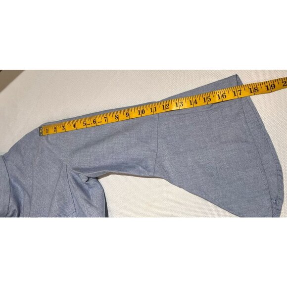 ZARA Basic Womens Shirt Dress Blue Chambray Bell Sleeve Sz S Mini Short Pockets - Picture 4 of 12